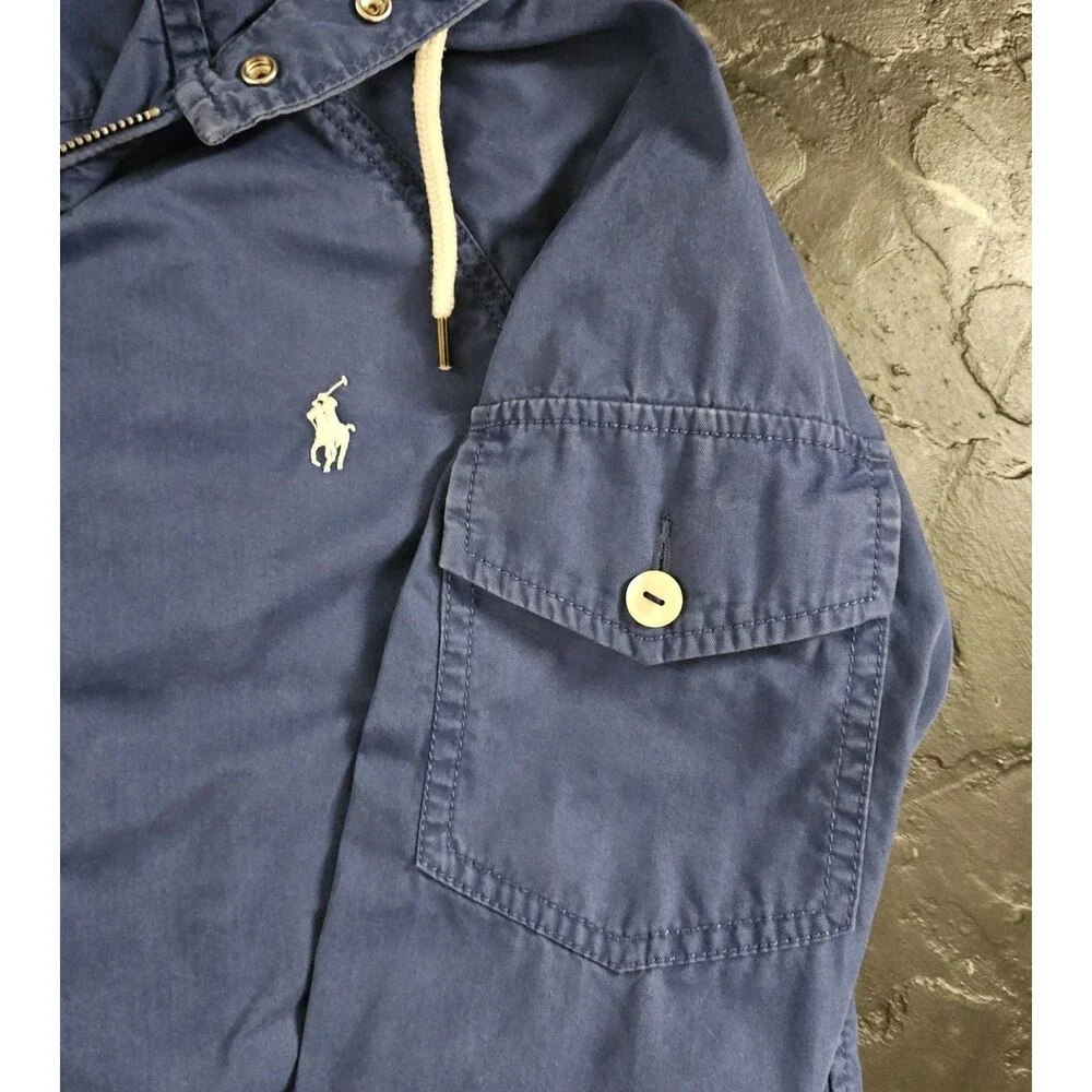 Polo Ralph Lauren Blue Hooded Windbreaker Jacket Mens Small Full Zip Lightweight - Picture 2 of 6